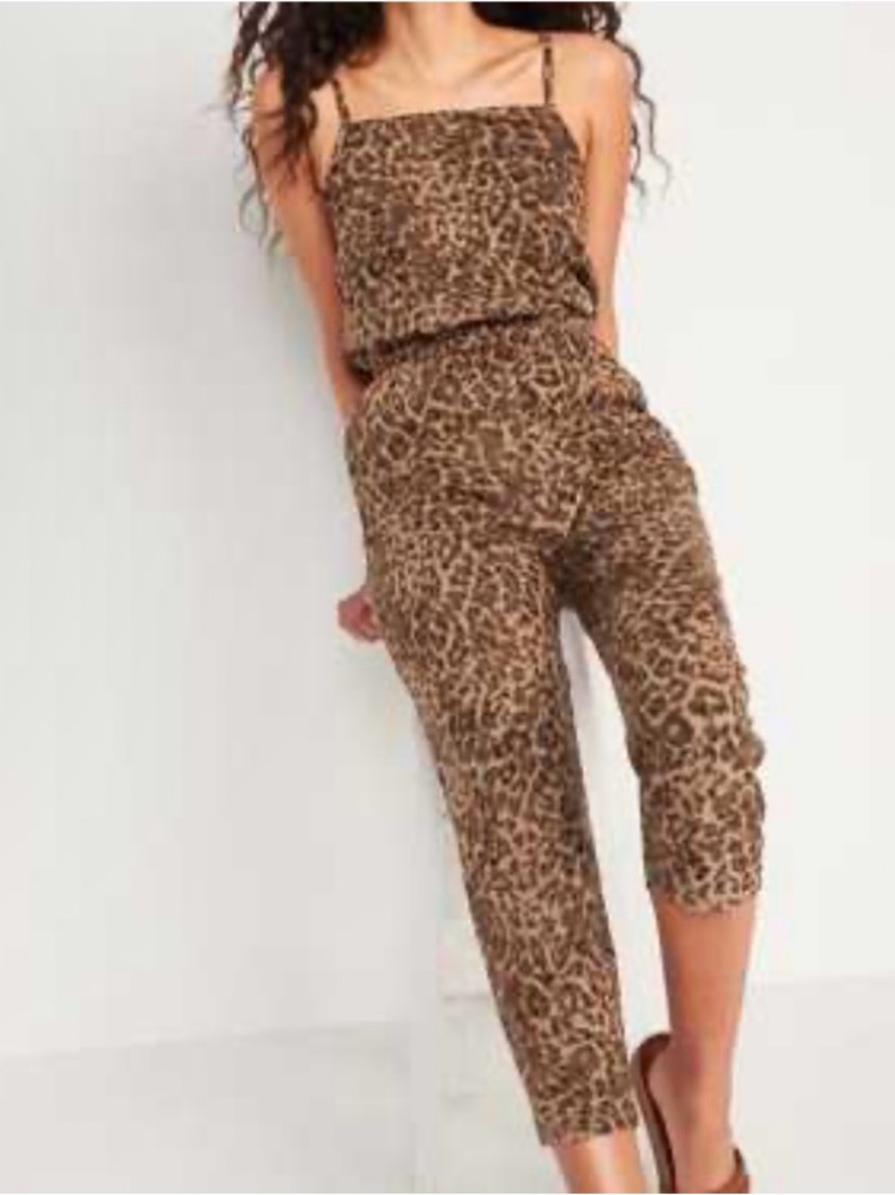 Old Navy Sleeveless Waisted Knit Cami Jumpsuit Animal Print XS Petite
